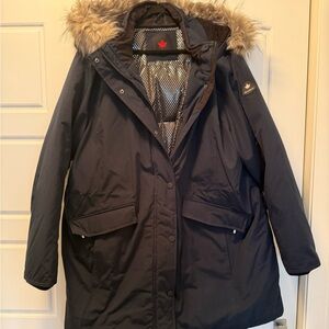 Women’s 4X Navy Parka Coat with Faux Fur Trim